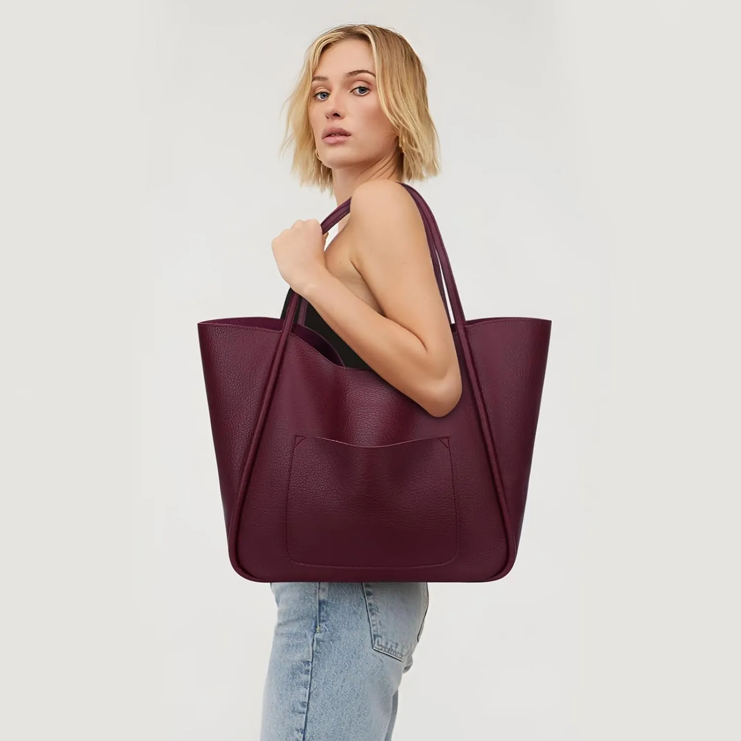 KKXIU Tote Bag for Women Vegan Leather Shoulder Purse Large Capacity Travel Bag