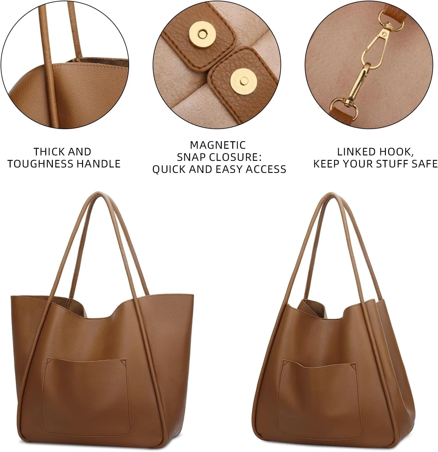 KKXIU Tote Bag for Women Vegan Leather Shoulder Purse Large Capacity Travel Bag