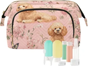 KLL Sweet Poodle Dogs Pink Travel Bag Lightweight Case Cosmetic Makeup Bag Cosmetic Bags For Purse for Makeup Cosmetic