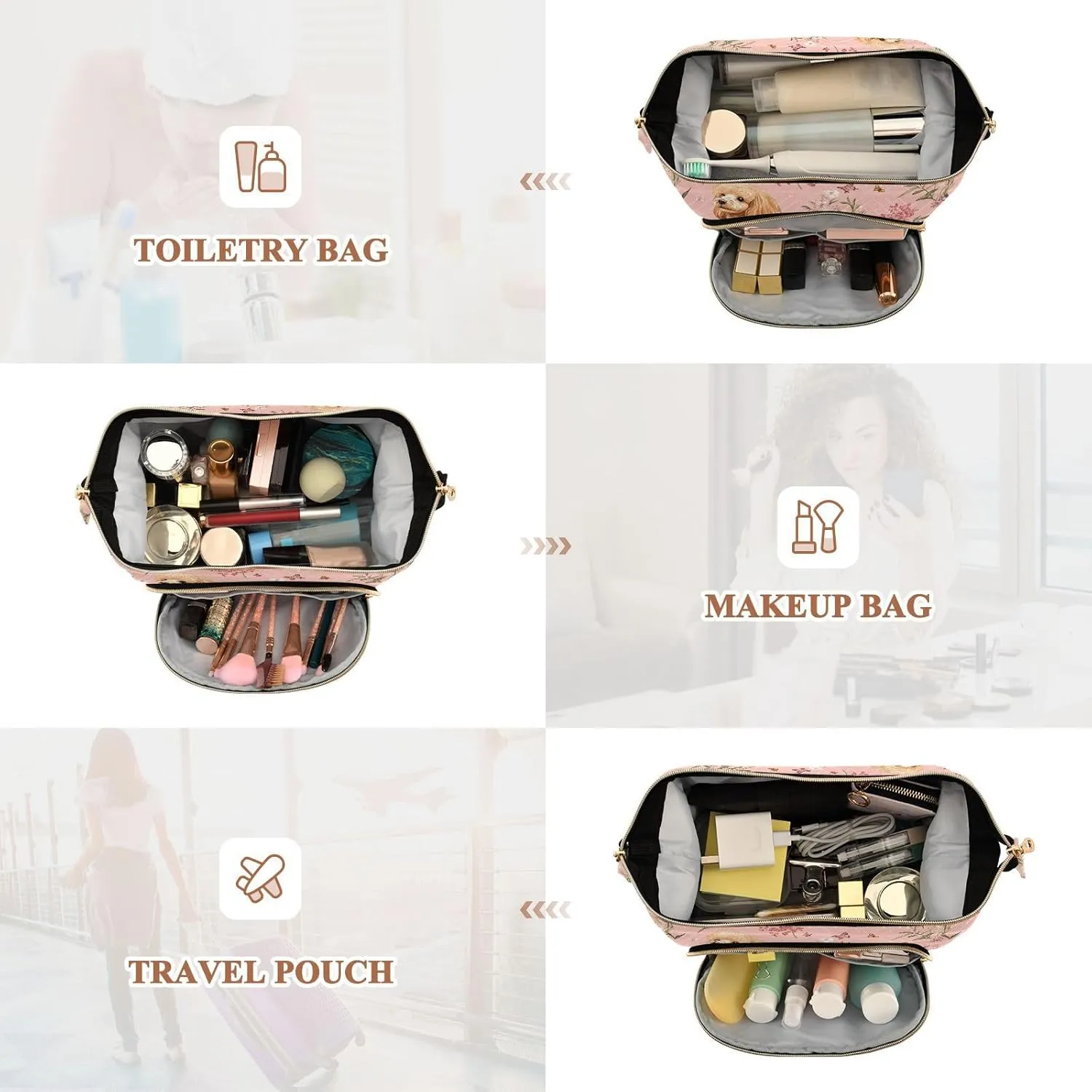KLL Sweet Poodle Dogs Pink Travel Bag Lightweight Case Cosmetic Makeup Bag Cosmetic Bags For Purse for Makeup Cosmetic