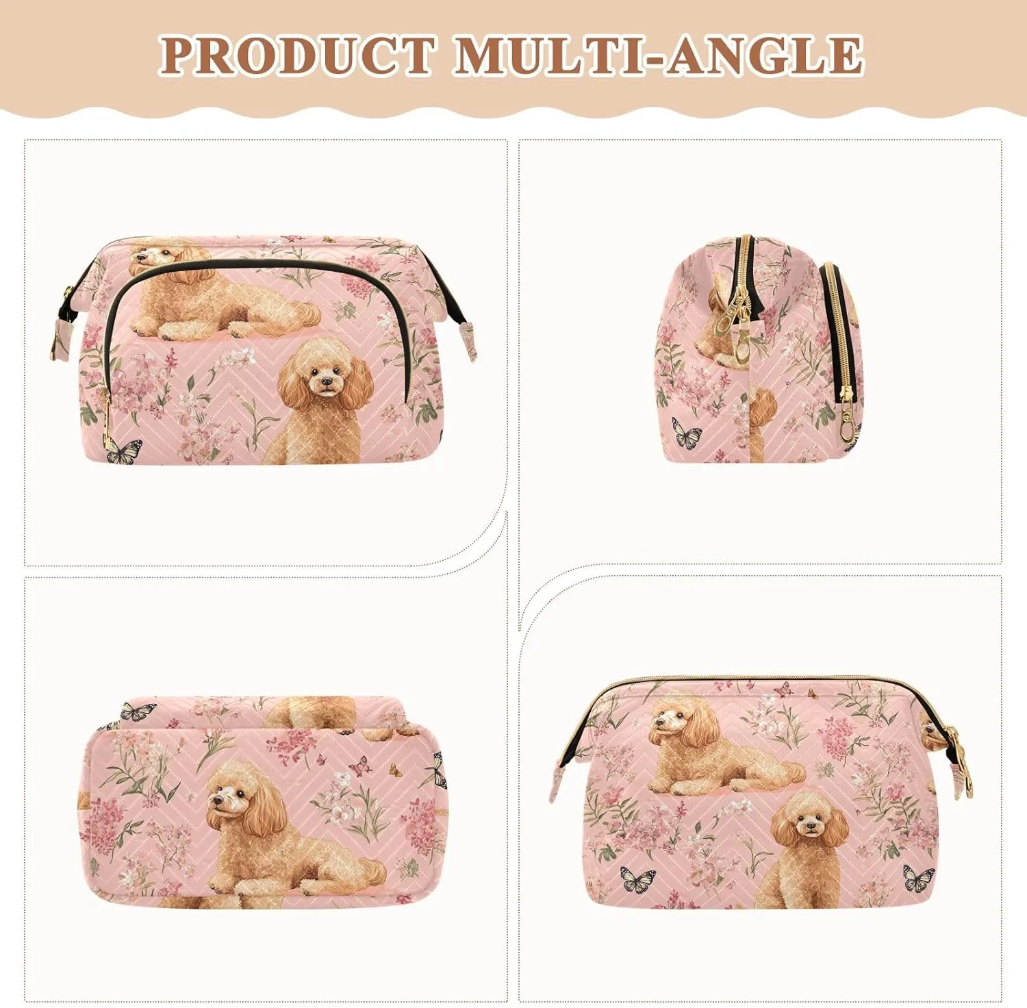 KLL Sweet Poodle Dogs Pink Travel Bag Lightweight Case Cosmetic Makeup Bag Cosmetic Bags For Purse for Makeup Cosmetic