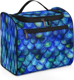 KOBLEN Fish Mermaid Travel Toiletry Bag Water-Resistant Makeup Cosmetic Bag with Hanging Hook Large Capacity Makeup Organizer for Women Travel Essentials