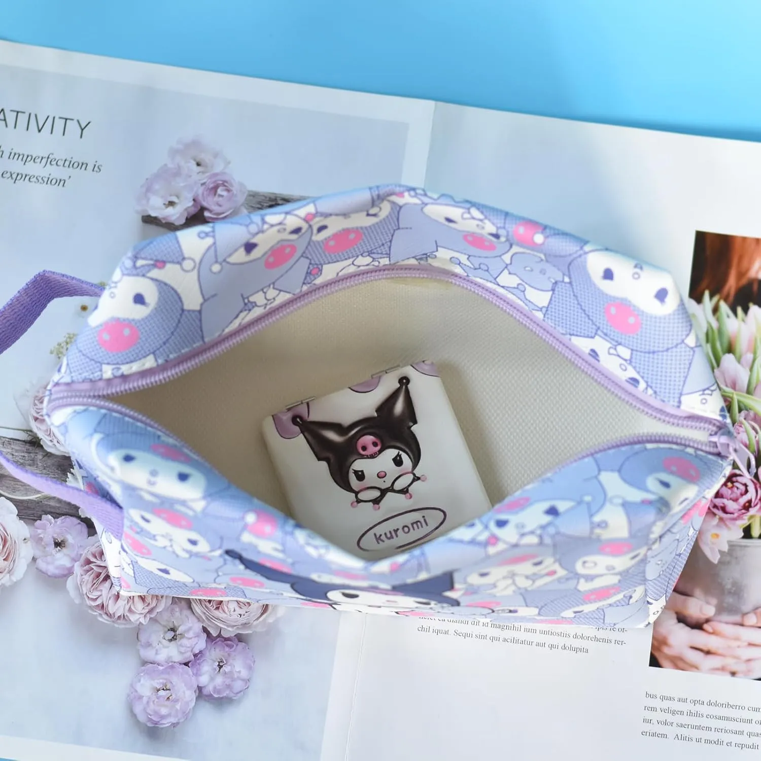 Kumi Travel Cosmetic Bag, Large Capacity Cartoon Cosmetic Pouch Makeup Bag with Zipper, PU Travel Toiletry Bag Makeup Accessories Organizer