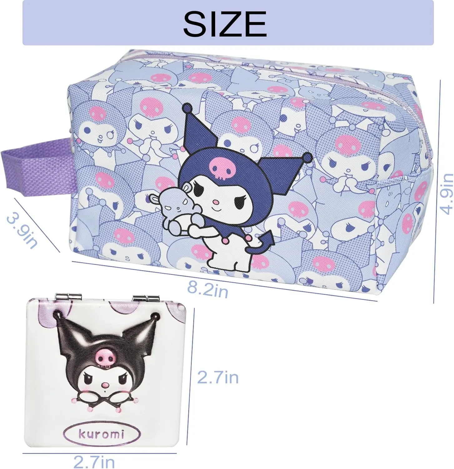 Kumi Travel Cosmetic Bag, Large Capacity Cartoon Cosmetic Pouch Makeup Bag with Zipper, PU Travel Toiletry Bag Makeup Accessories Organizer