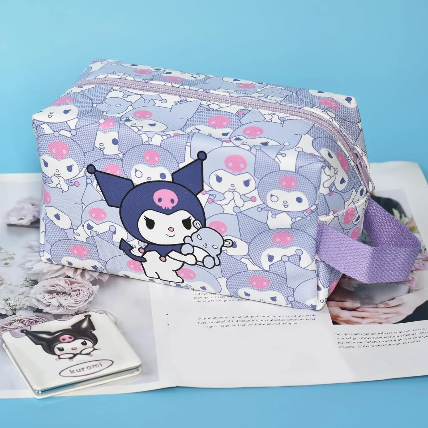 Kumi Travel Cosmetic Bag, Large Capacity Cartoon Cosmetic Pouch Makeup Bag with Zipper, PU Travel Toiletry Bag Makeup Accessories Organizer