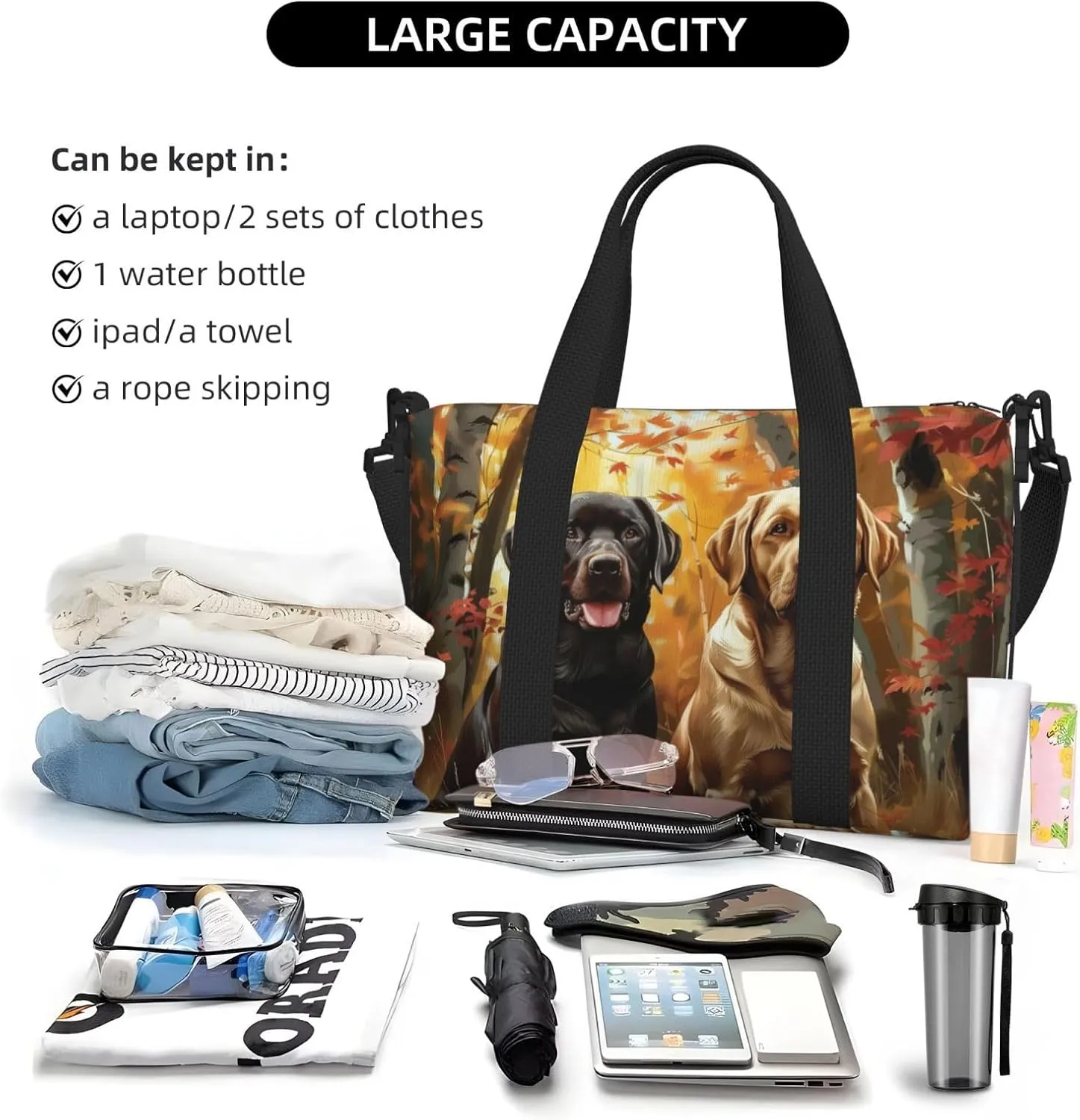 Labrador retrievers print Travel Duffel Bag, Sports Tote Gym Bag, Swim Pool Bag Large Shoulder Tote Bag for Beach Weekender