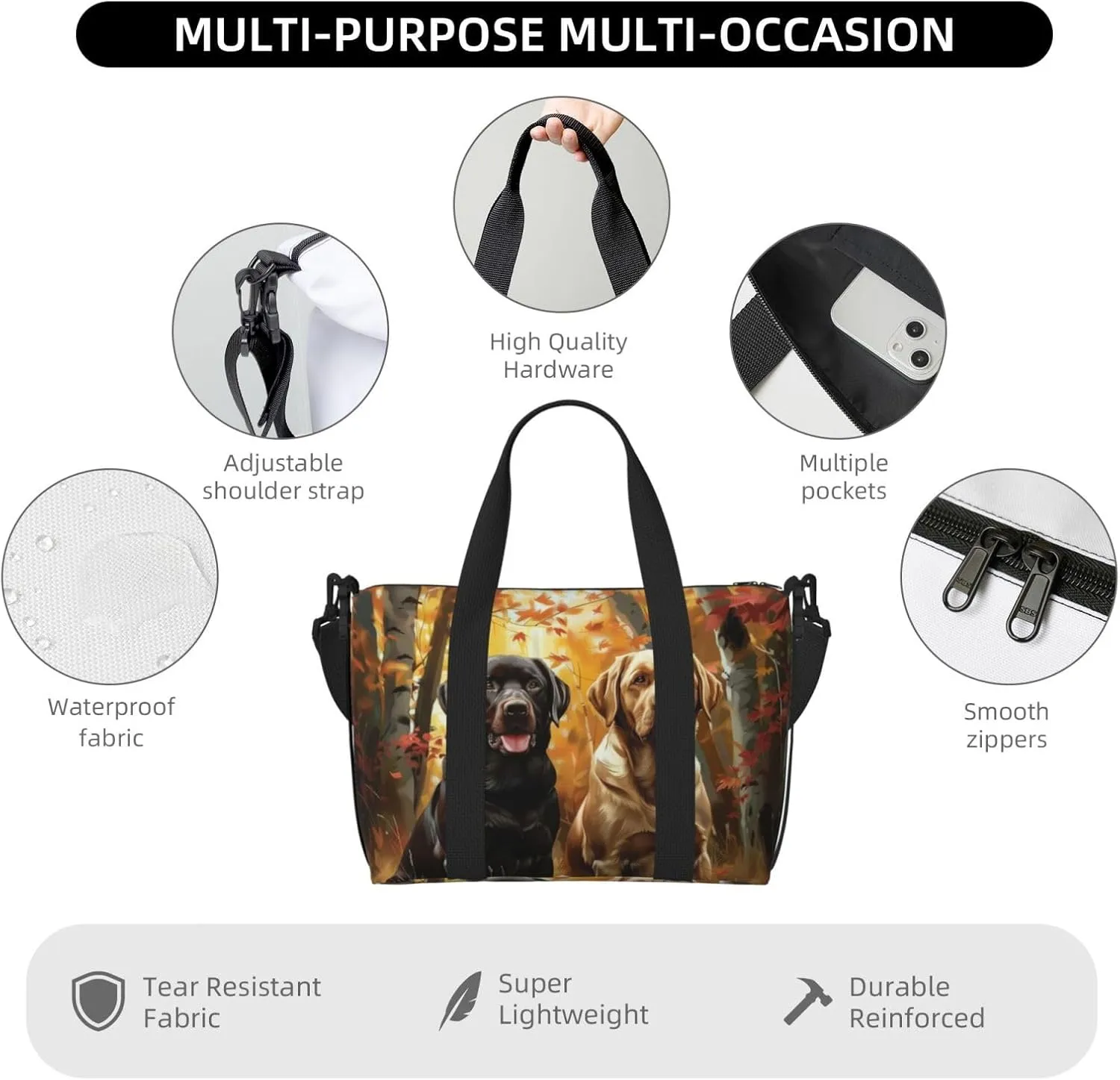 Labrador retrievers print Travel Duffel Bag, Sports Tote Gym Bag, Swim Pool Bag Large Shoulder Tote Bag for Beach Weekender