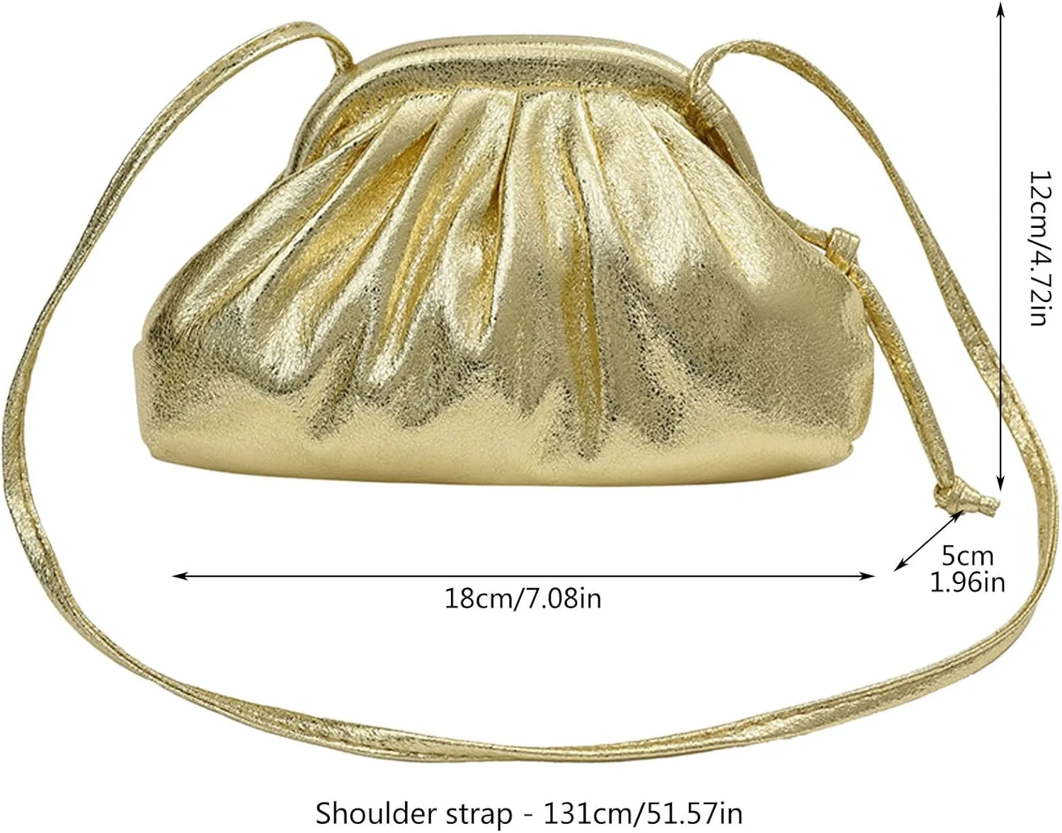 Ladies Crossbody Bag Clutch Clutch Clutch Clutches Large Capacity Pleated Bag Single Shoulder Metallic (Black, One Size)