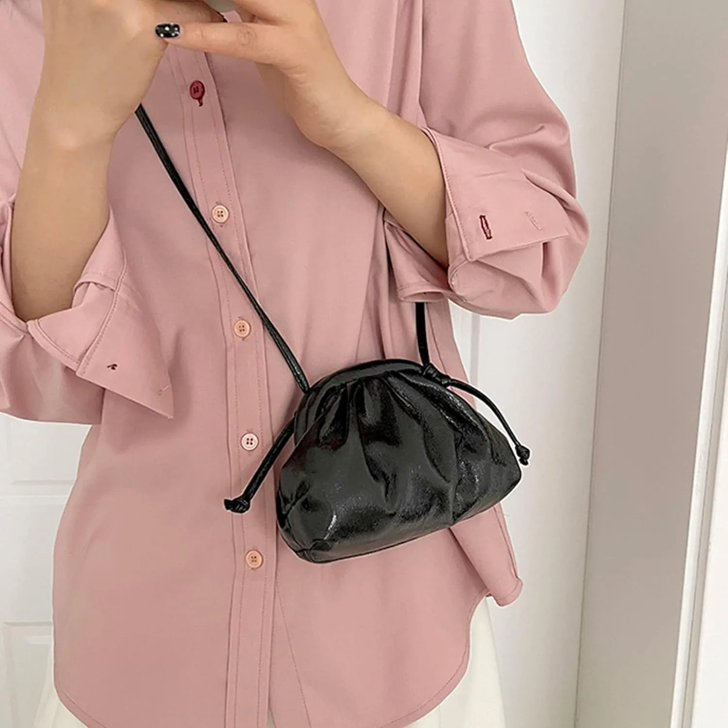 Ladies Crossbody Bag Clutch Clutch Clutch Clutches Large Capacity Pleated Bag Single Shoulder Metallic (Black, One Size)