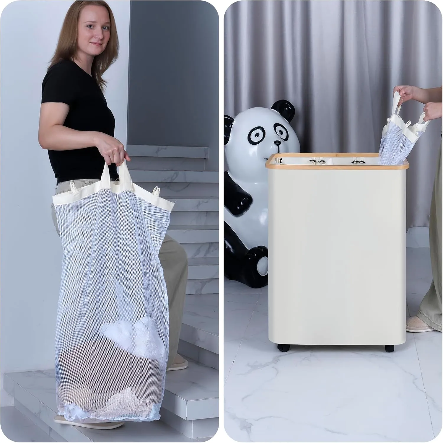 Lagre Laundry Basket with Wheels, Laundry Hamper with Lid, 160L Clothes Hamper for Laundry with 3 Liner Bags, for Laundry Room, Bedroom, Dormitory Storage.Black