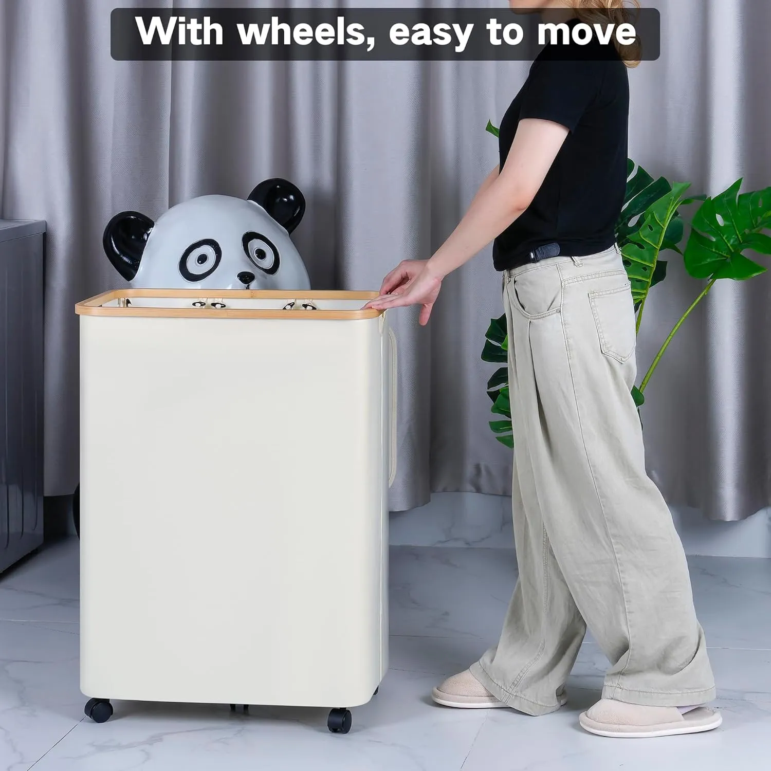 Lagre Laundry Basket with Wheels, Laundry Hamper with Lid, 160L Clothes Hamper for Laundry with 3 Liner Bags, for Laundry Room, Bedroom, Dormitory Storage.Black
