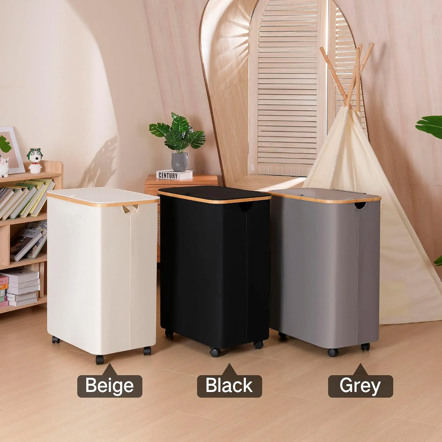 Lagre Laundry Basket with Wheels, Laundry Hamper with Lid, 160L Clothes Hamper for Laundry with 3 Liner Bags, for Laundry Room, Bedroom, Dormitory Storage.Black