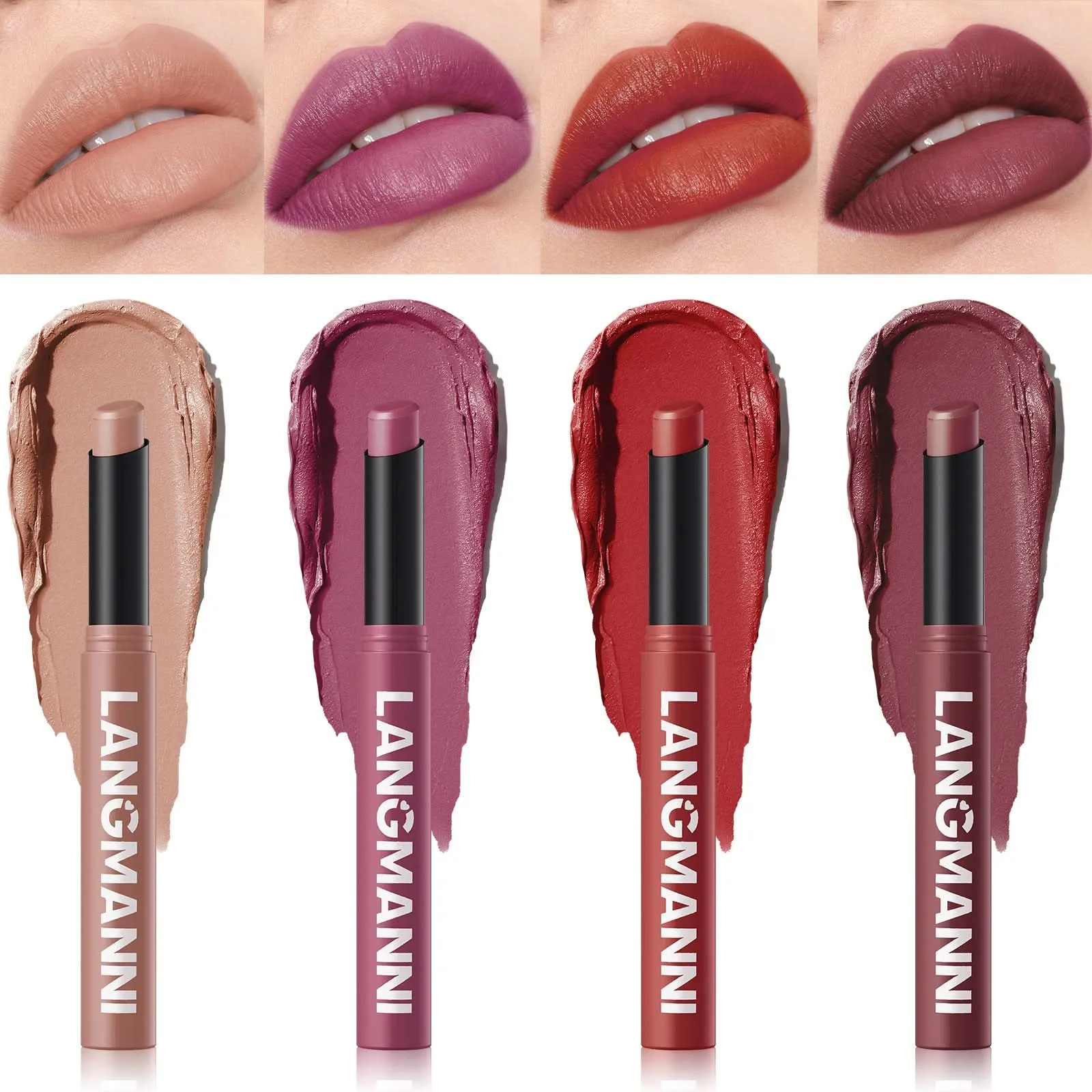 LANGMANNI Matte Lipstick – Long-Lasting, Waterproof, Slanted Tip