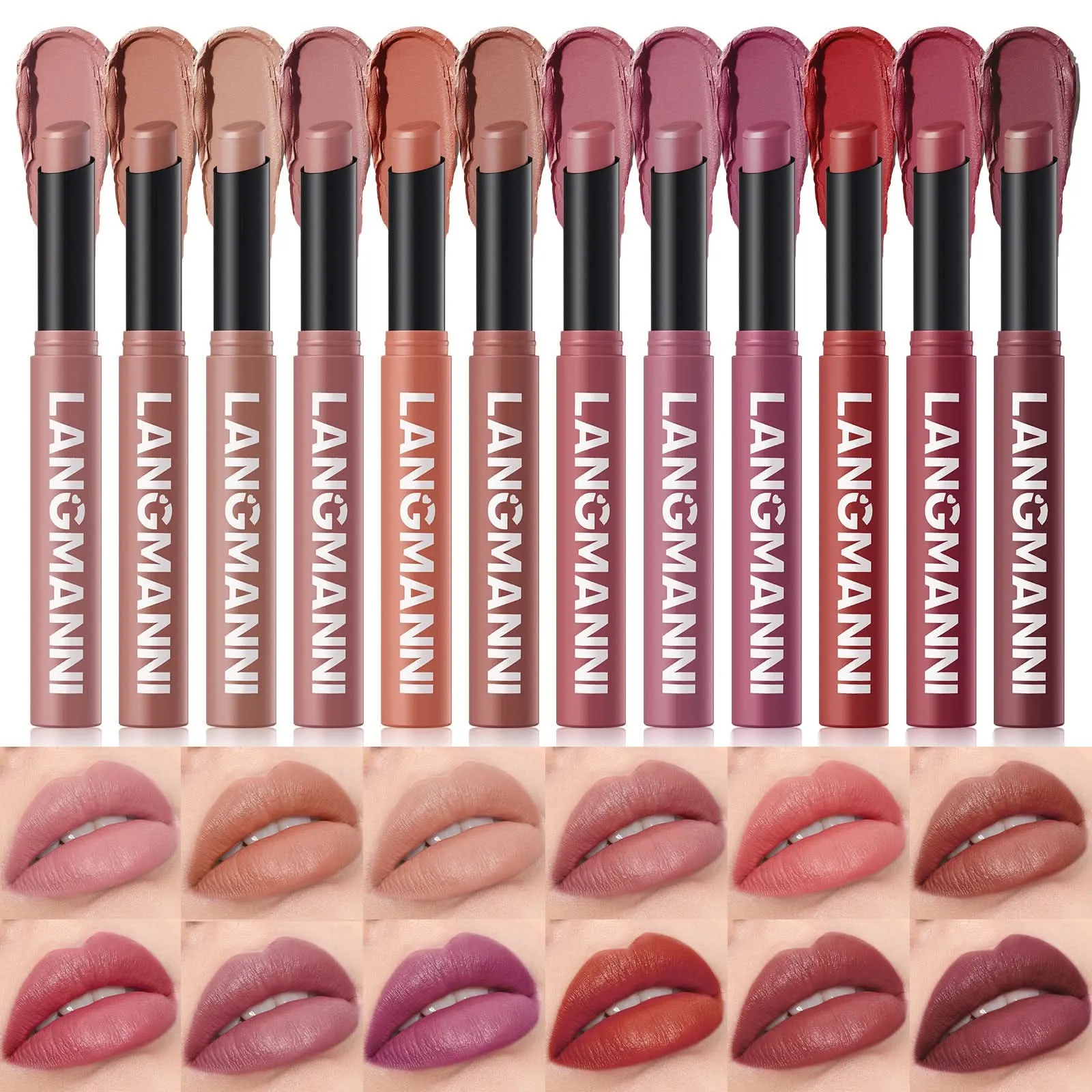 LANGMANNI Matte Lipstick – Long-Lasting, Waterproof, Slanted Tip