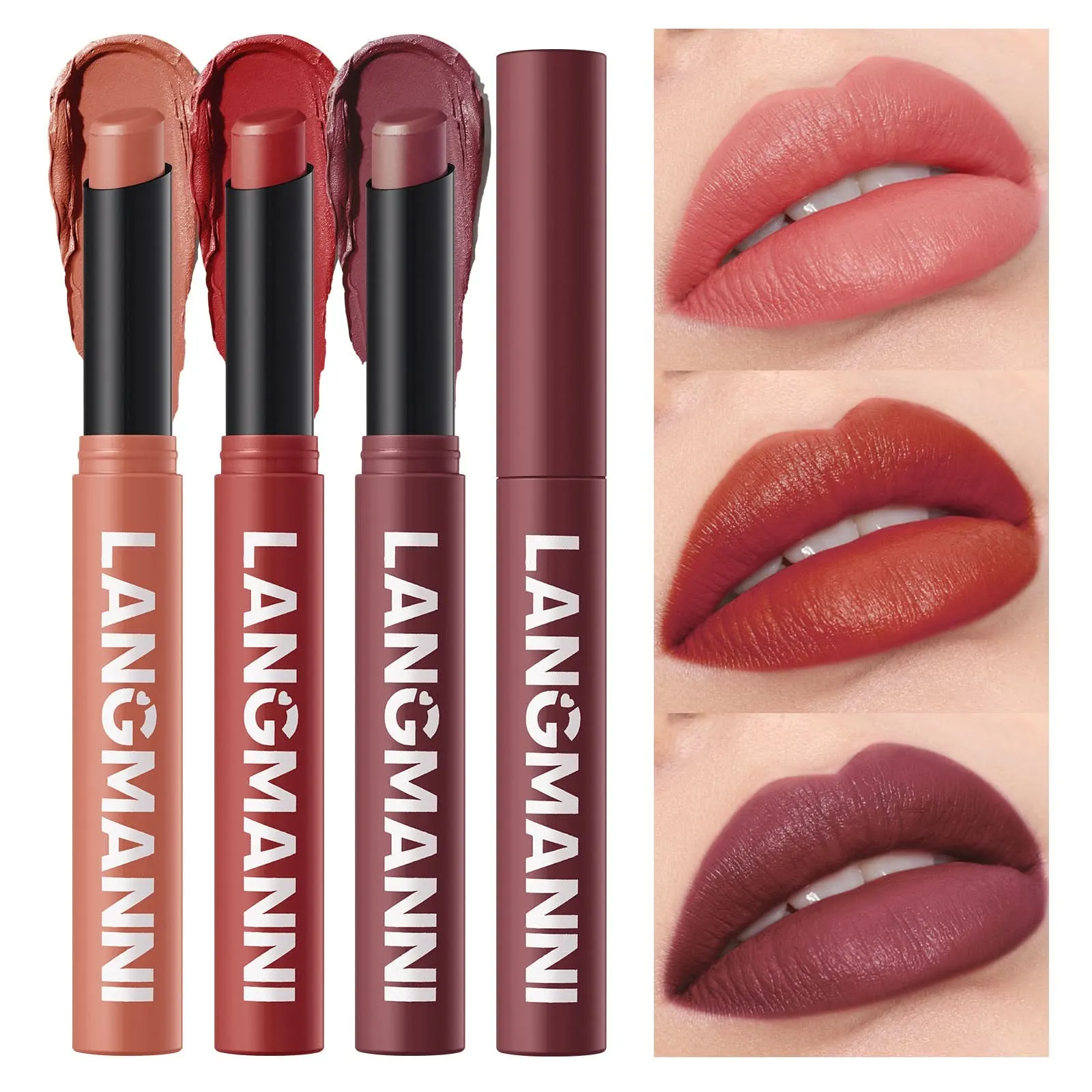 LANGMANNI Matte Lipstick – Long-Lasting, Waterproof, Slanted Tip