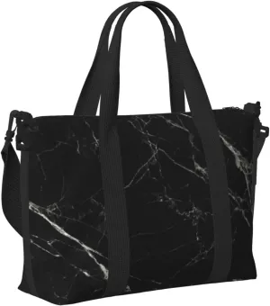 Laptop Tote Bag for Women Work - Black Marble Gym Bag for Women Men, Personal Item Crossbody Travel Bags Carry On, Overnight Weekender Bags for Women Travel