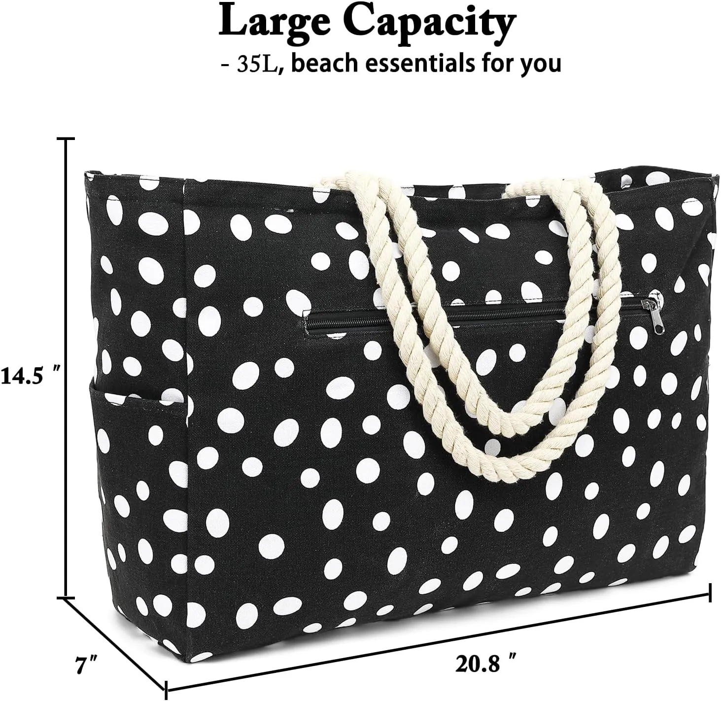 Large Beach Bag for Women, Waterproof Travel Tote Bag with Lunch/Wet Pocket for Weekender, Sandproof, Zipper Closure