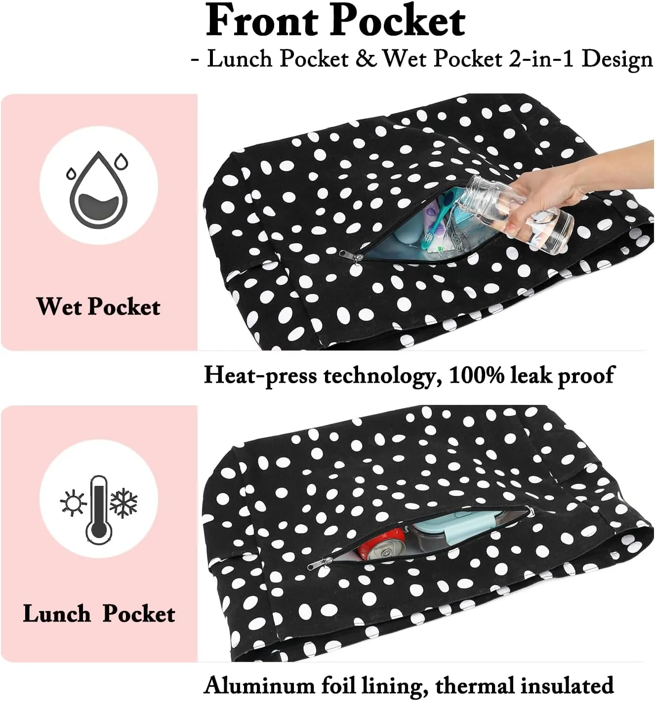 Large Beach Bag for Women, Waterproof Travel Tote Bag with Lunch/Wet Pocket for Weekender, Sandproof, Zipper Closure