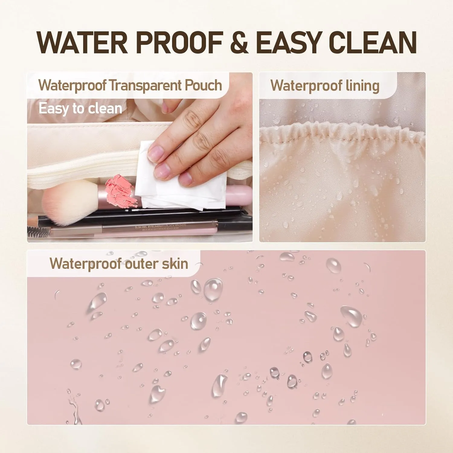 Large Capacity Cosmetic Bag for Women, Waterproof PU Leather Makeup Bag for Travel,Toiletry Bag Make up Organizer with Divider and Handle (Pink)