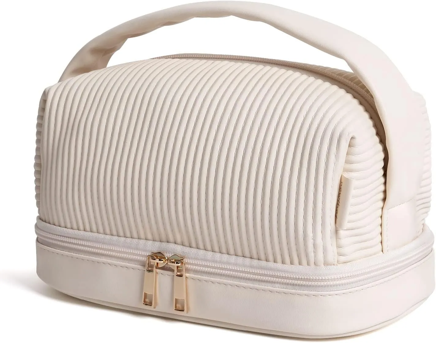 Large Capacity Make Up Bag, Travel Cosmetic Bag Toiletry Bag with Handle Zipper, Travel Makeup Bag Organize, Portable PU Leather Cosmetic Storage Bag with Makeup Brush Compartment for Women Girls