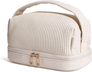 Large Capacity Make Up Bag, Travel Cosmetic Bag Toiletry Bag with Handle Zipper, Travel Makeup Bag Organize, Portable PU Leather Cosmetic Storage Bag with Makeup Brush Compartment for Women Girls