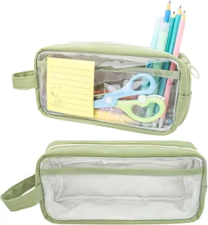 Large Capacity Pen Bag, Organizer, Multiple Compartments, Water Resistant, for Office, Travel, Arts and Crafts(GREEN)