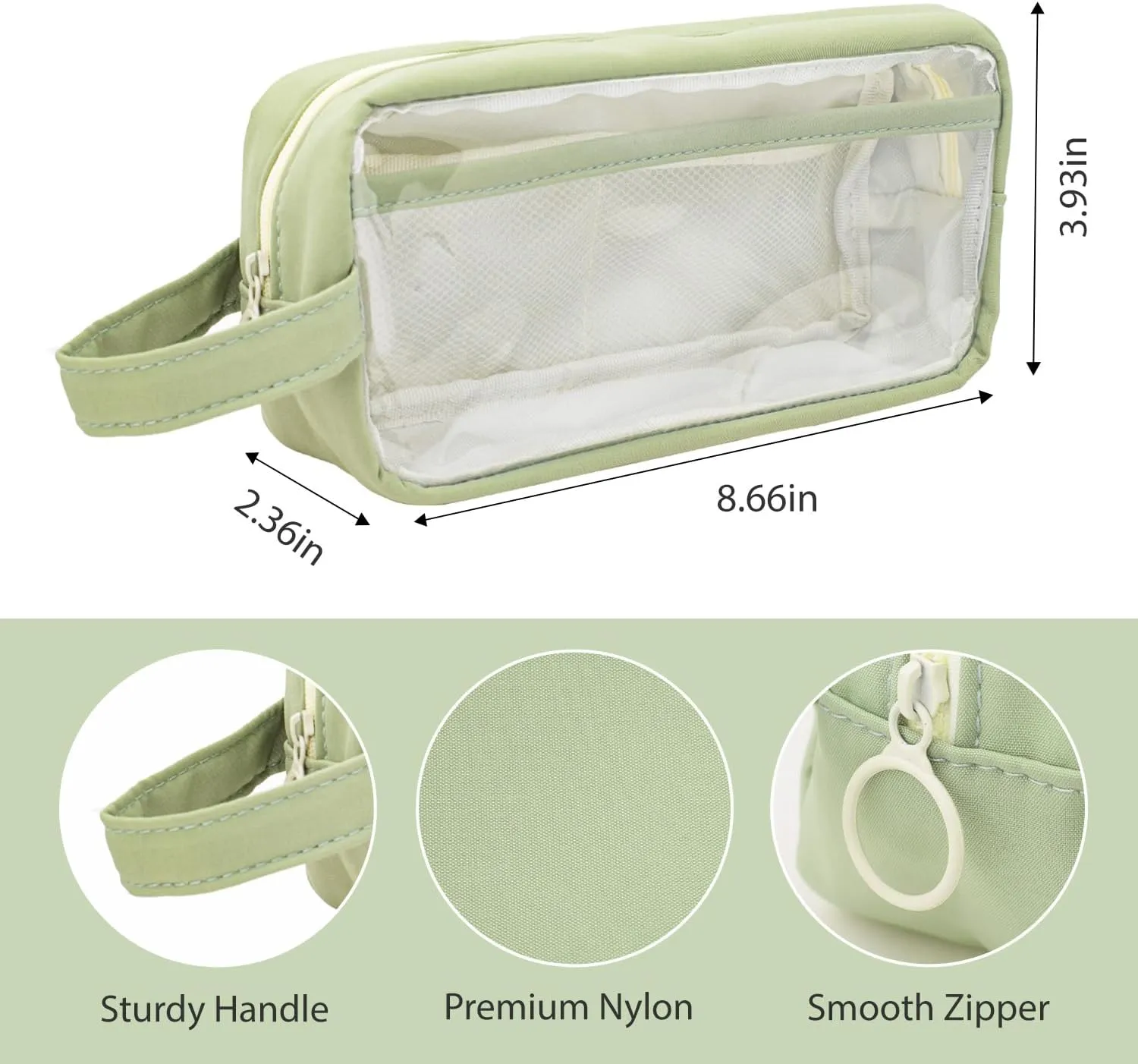 Large Capacity Pen Bag, Organizer, Multiple Compartments, Water Resistant, for Office, Travel, Arts and Crafts(GREEN)