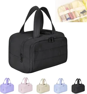 Large Capacity Wide-Open Travel Cosmetic Bag, Lightweight Toiletry Organizer for Traveling, Wide-Opening Proof Organizer for Women, for Traveling, Shower & Toiletries (Black)