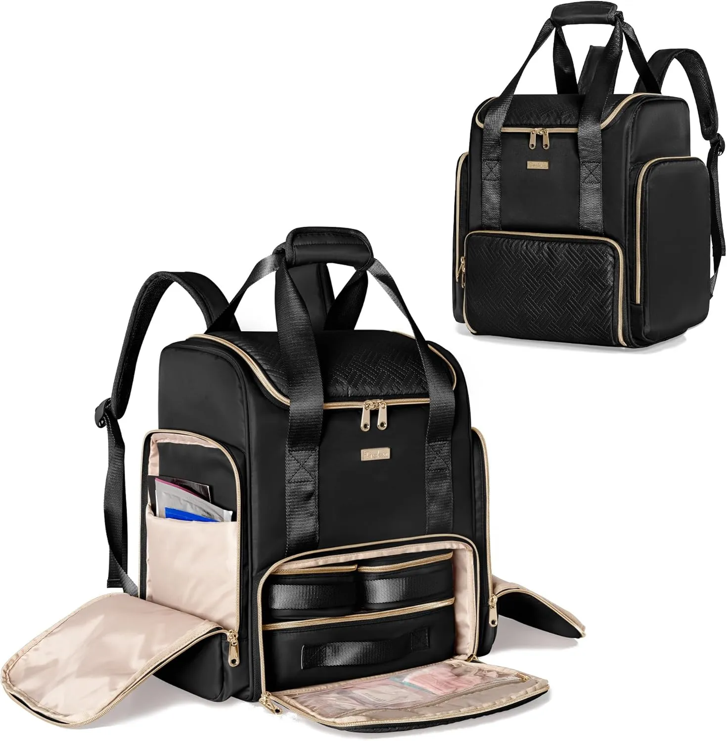 Large Makeup Backpack with 3 Clear Makeup Bags, Double Layers Professional Makeup Travel Case with Brushes Storage Section for Makeup Artists