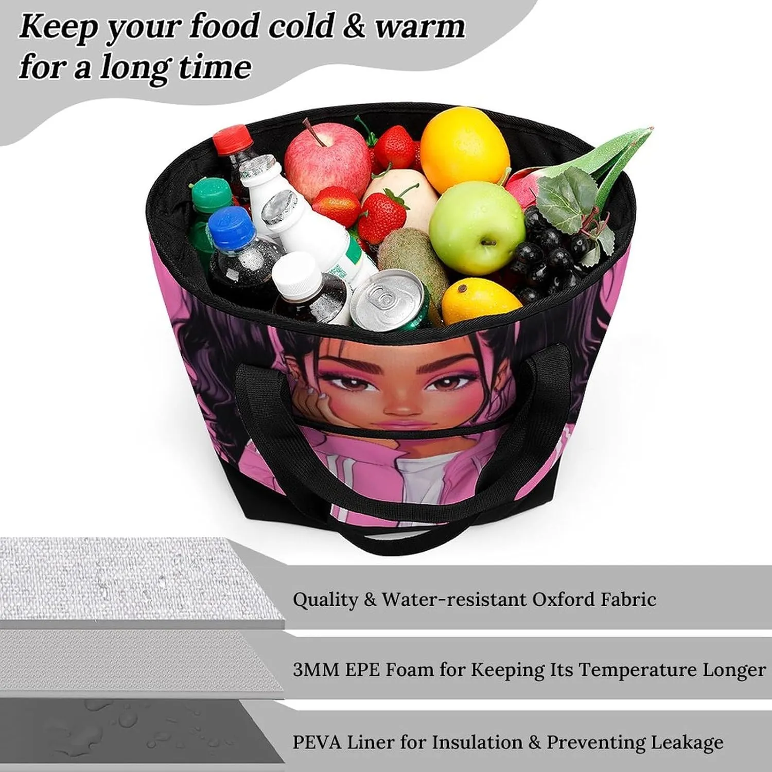 Large Thermal Shopping Tote Bag Travel Friendly Fashion Handbag Commuter Bag