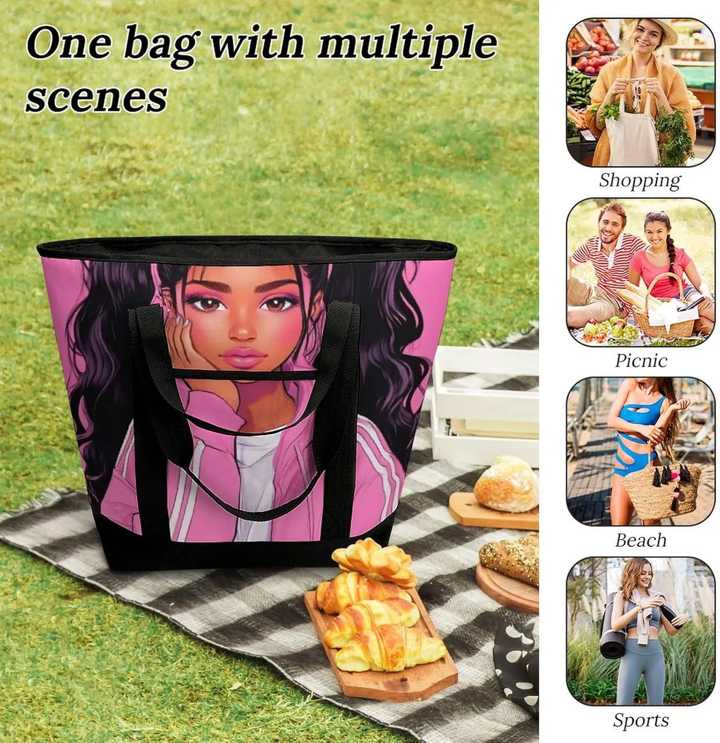 Large Thermal Shopping Tote Bag Travel Friendly Fashion Handbag Commuter Bag