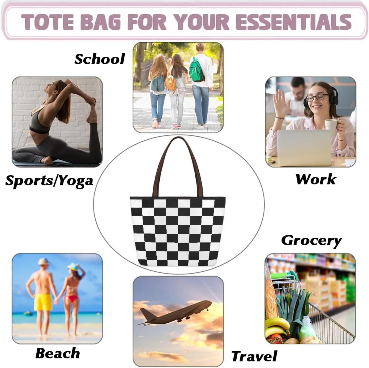 Large Tote Bag for Women Weekender Bags Waterproof Hand Bag with Zipper