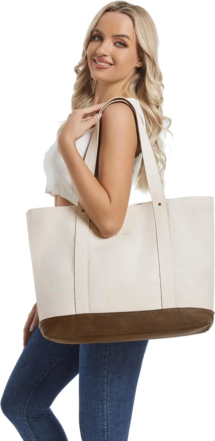 Large Tote Bag for Women with Zipper Closure and Laptop Compartment Canvas Shoulder Bag for Work Holiday and Travel