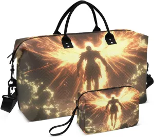 Large Travel Duffel Bag Archangel Gold Wings Sports Tote Gym Bags, Shoulder Weekender Overnight Bags for Women Men, Carry On Luggage with Toiletry Bag