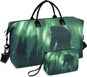 Large Travel Duffel Bag, Aurora Sasquatch Night Sport Tote Gym Bags, Shoulder Weekender Overnight Bags for Women Men, Carry On Luggage with Toiletry Bag