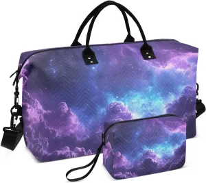 Large Travel Duffel Bag, Fantasy Nebula Purple Sport Tote Gym Bags, Shoulder Weekender Overnight Bags for Women Men, Carry On Luggage with Toiletry Bag