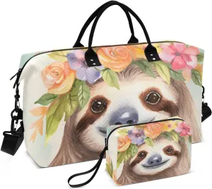 Large Travel Duffel Bag, Happy Sloth Garland Sport Tote Gym Bag, Shoulder Weekender Overnight Bags for Women Men, Carry On Luggage with Toiletry Bag