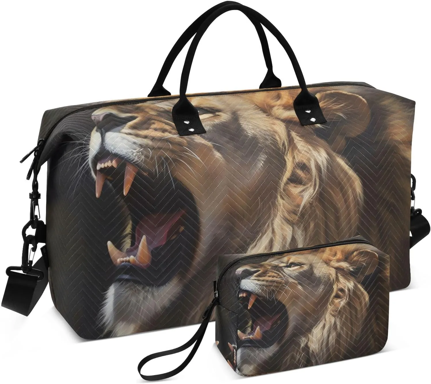 Large Travel Duffel Bag, Lion Head Roar Sports Tote Gym Bag, Shoulder Weekender Overnight Bag for Women Men, Carry On Luggage with Toiletry Bags