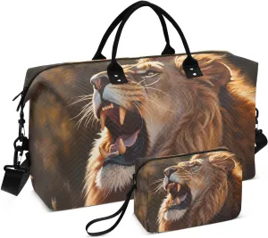 Large Travel Duffel Bag, Roar Lion Sports Tote Gym Bag, Shoulder Weekender Overnight Bag for Women Men, Carry On Luggage with Toiletry Bags