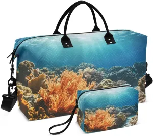Large Travel Duffel Bag, Underwater Coral Reef Sport Tote Gym Bags, Shoulder Weekender Overnight Bags for Women Men, Carry On Luggage with Toiletry Bag