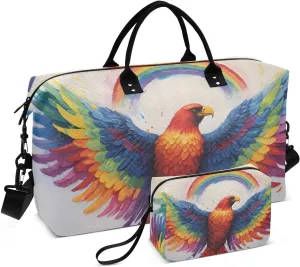 Large Travel Duffel Bag, Wings Rainbow Sports Tote Gym Bag, Shoulder Weekender Overnight Bag for Women Men, Carry On Luggage with Toiletry Bags