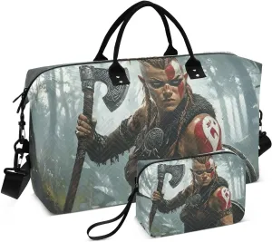 Large Travel Duffel Bag, Woman Warrior Forest Sport Tote Gym Bags, Shoulder Weekender Overnight Bags for Women Men, Carry On Luggage with Toiletry Bag