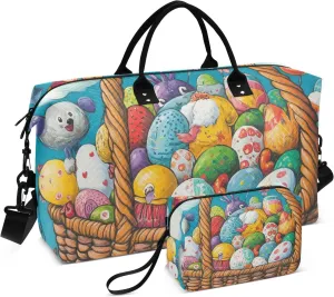 Large Travel Duffel Luggage Overnight Bag Gym Sports Duffel Bags with Toiletry Bag for Yoga Multifunctional Easter Baskets Candies Eggs