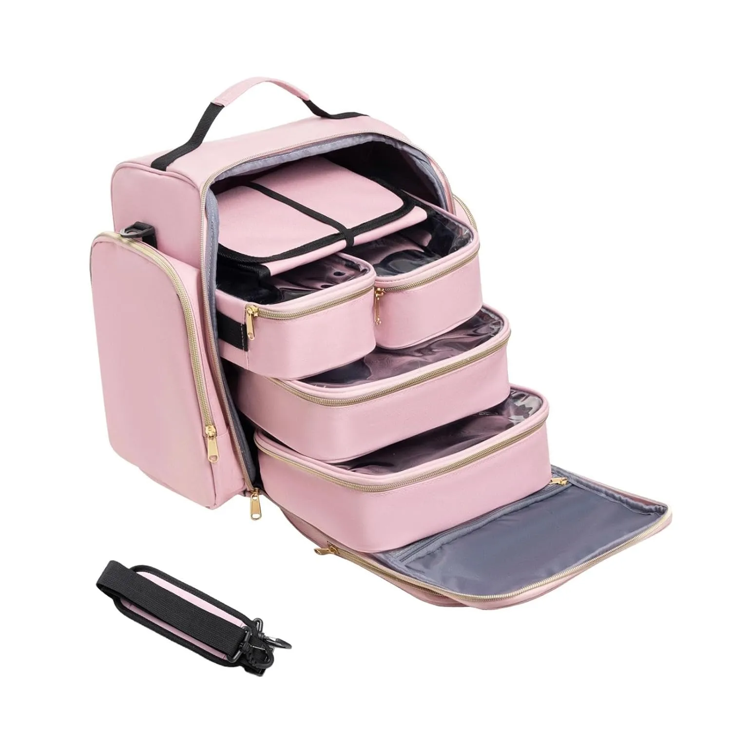 Large Travel Toiletry Bag Cosmetic Organizer with Detachable Boxes Jewelry Roll Oxford Cloth Makeup Case for Brushes Grooming Set 12.20x8.66x12.99 inch