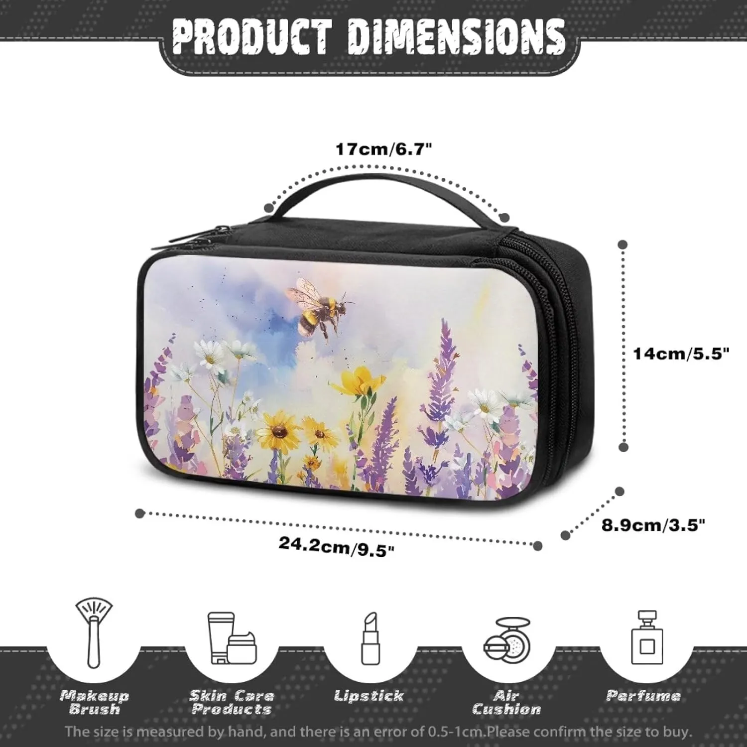 Lavender Makeup Organizer Small Travel Cosmetic Bag Makeup Accessories for Women Travel Canvas Make Up Bag Widely Use for Sophisticated Party,Business Attendance