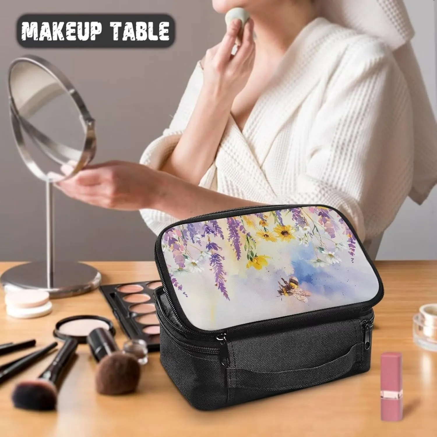 Lavender Makeup Organizer Small Travel Cosmetic Bag Makeup Accessories for Women Travel Canvas Make Up Bag Widely Use for Sophisticated Party,Business Attendance