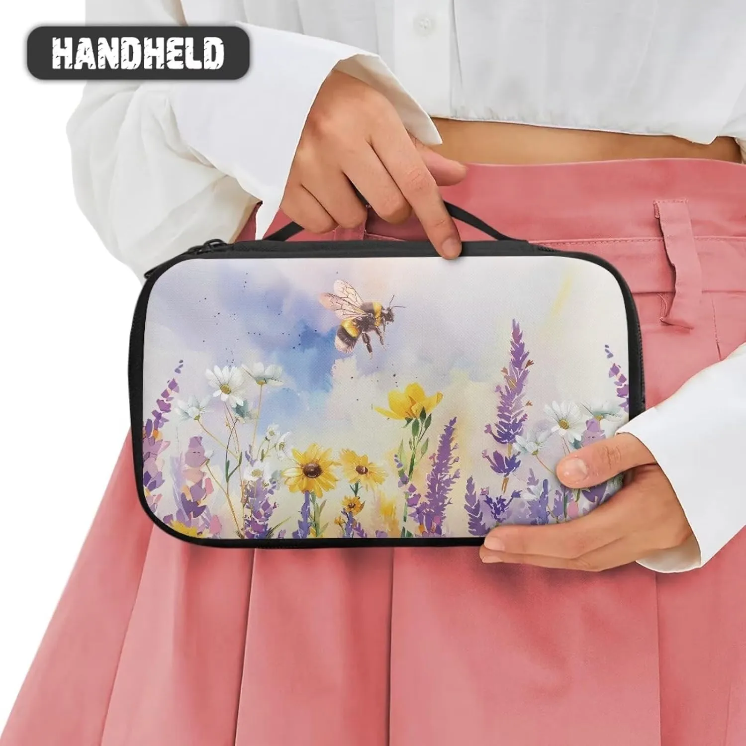 Lavender Makeup Organizer Small Travel Cosmetic Bag Makeup Accessories for Women Travel Canvas Make Up Bag Widely Use for Sophisticated Party,Business Attendance