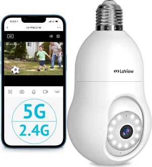 LaView 4MP Bulb Security Camera 5G& 2.4GHz WiFi, 360°2K Security Cameras Wireless Outdoor Indoor Full Color Day and Night, Motion Detection, Audible Alarm, Easy Installation, Compatible with Alexa