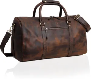Leather Duffel Bags for Men, Carry On Garment Bag, Travel Leather Duffel Bag Weekender Brown (20" Large)