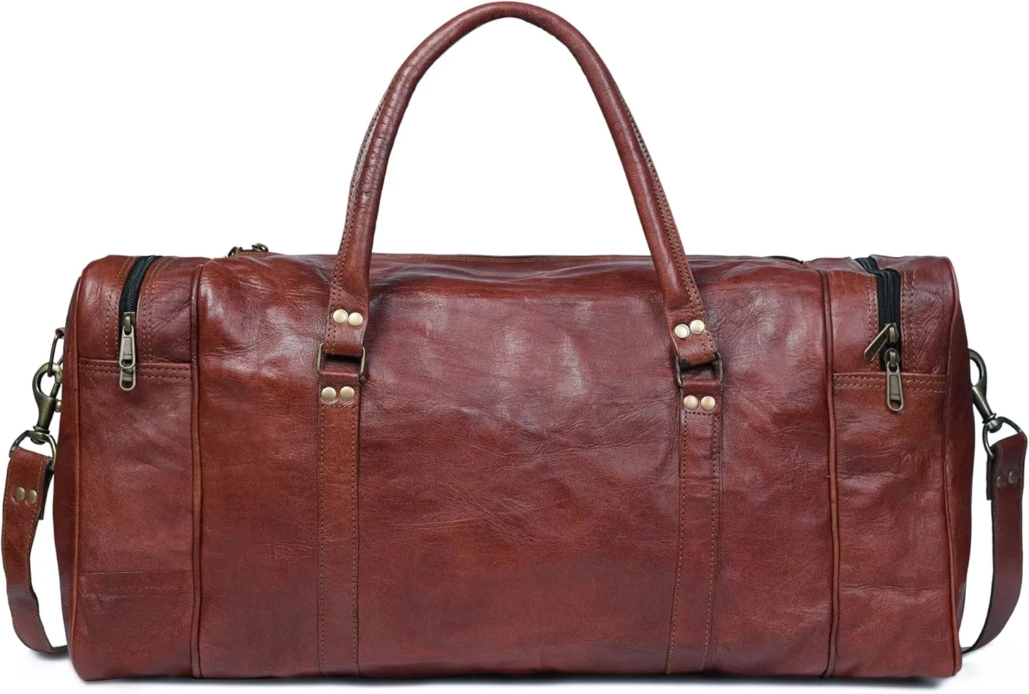 Leather Duffle Bag for Men Multi Pockets, Brown (20 inch)